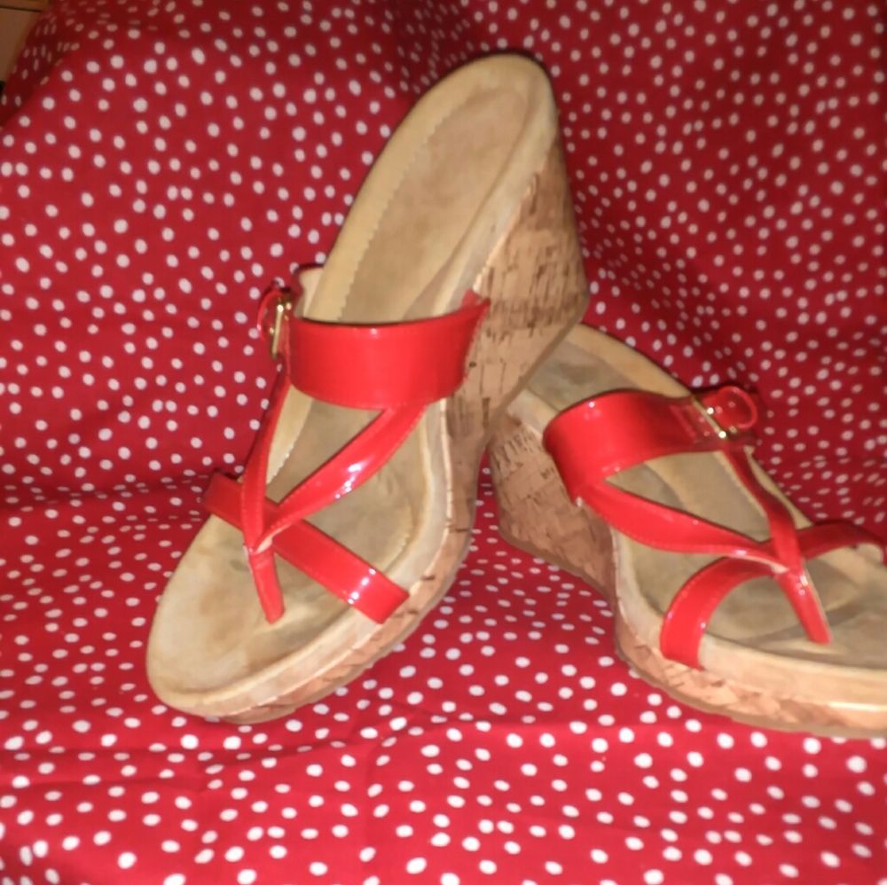 RED CORK WEDGES BY TONY CHEEKS